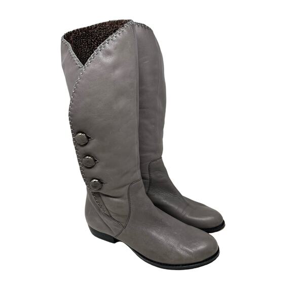 B Makowsky Shoes - B. Makowsky Gray Leather Sherpa Lined Button Up Boots 7